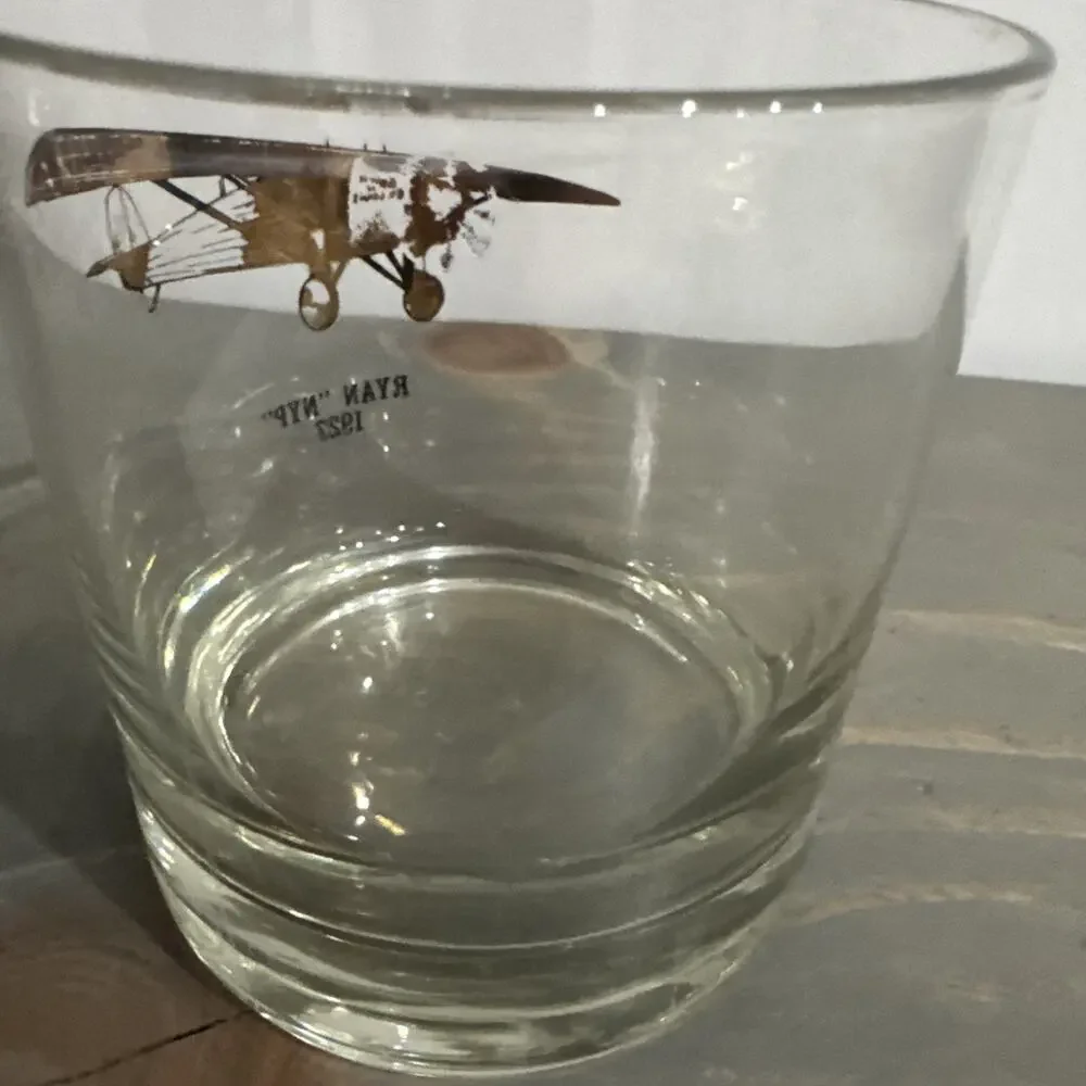 Vintage ‘Plane’ Bar Glass Tumbler 3 1/2 in RYAN “NYP” 1927 MCM Bar Wear Rare